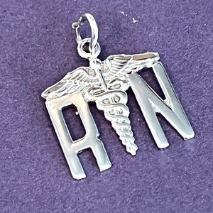 Sterling silver RN nurse charm * registered nurse Caduceus snake medical symbol